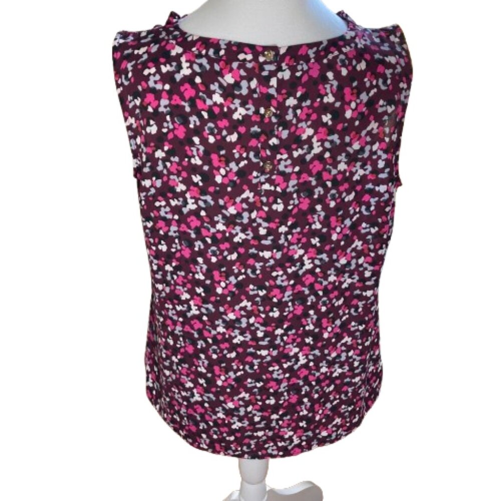 Talbots Sleeveless Confetti Top Burgundy Pink White Pleated Neckline Fun, Medium - Picture 4 of 12